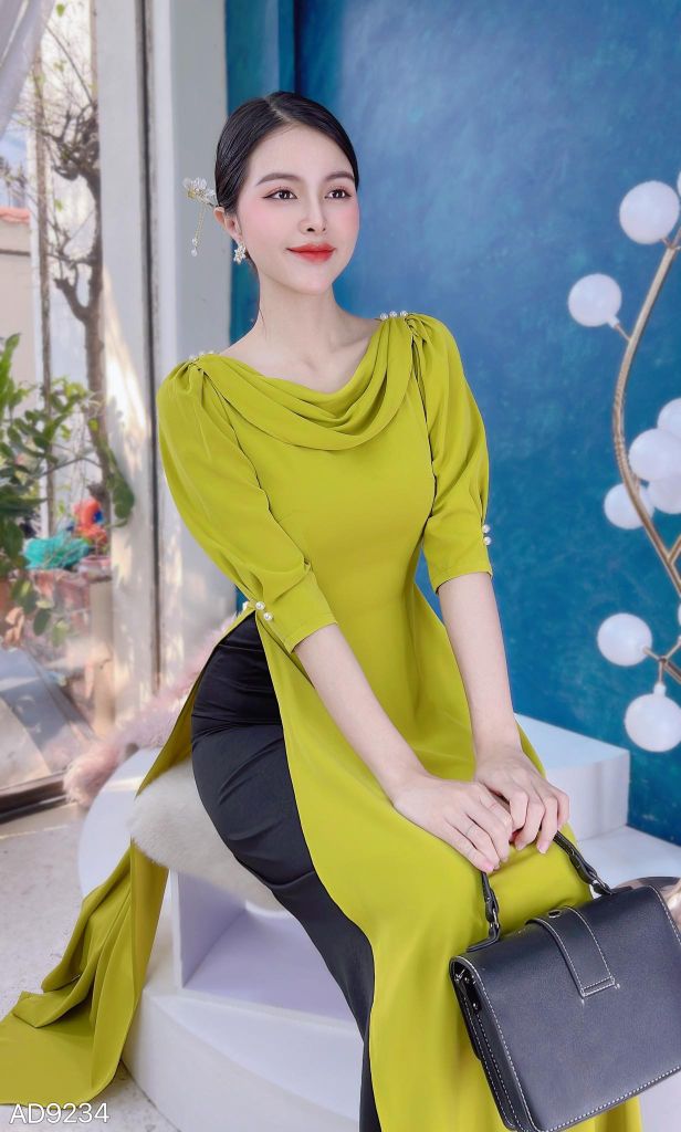 Áo Dài Cổ Đổ Bắn Ngọc AD9001.9234 (áo lẻ)