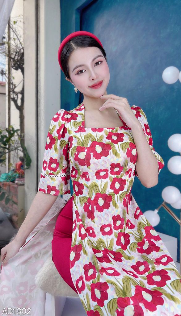 Áo Dài Cổ Vuông Tay Sóng AD1302 (áo lẻ)