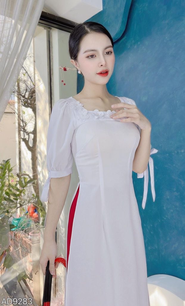 Áo Dài Cổ Vuông Bông Mai AD9001.9283 (áo lẻ)