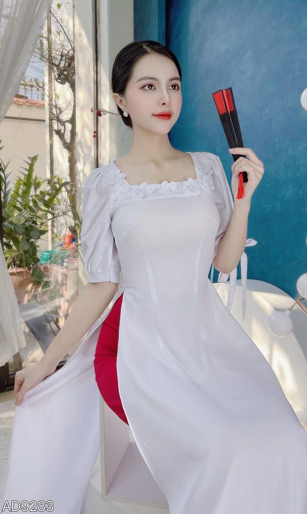 Áo Dài Cổ Vuông Bông Mai AD9001.9283 (áo lẻ)