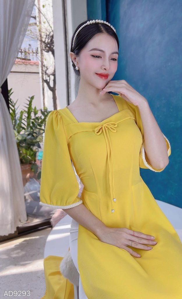 Áo Dài Cổ Vuông Chuồn Chuồn AD9001.9293 (áo lẻ)