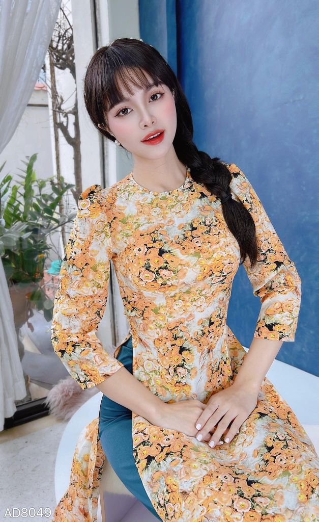 Áo Dài Cổ Kiềng Bắn Ngọc AD9002.8049 (áo lẻ)