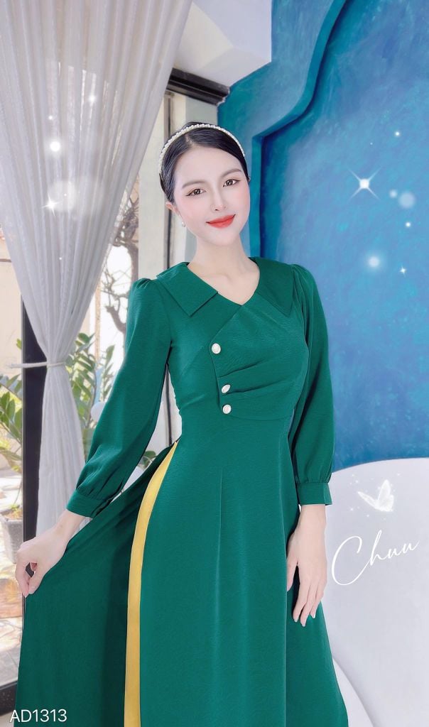Áo Dài Cổ Nhọn 3N Xếp AD1313 (áo lẻ)