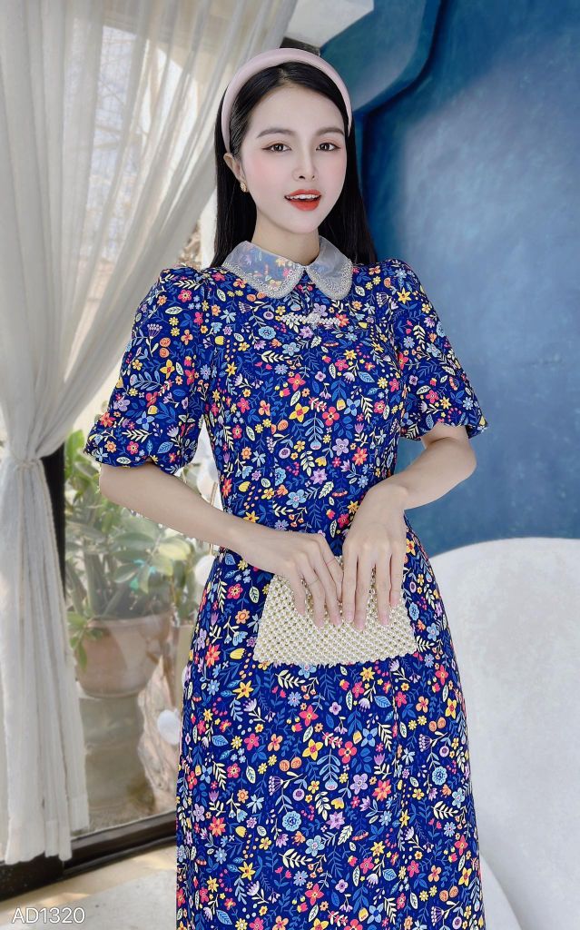 Áo Dài Cổ Sen Viền Cườm AD1320 (áo lẻ)