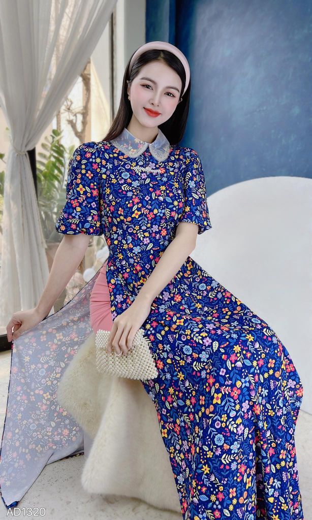 Áo Dài Cổ Sen Viền Cườm AD1320 (áo lẻ)
