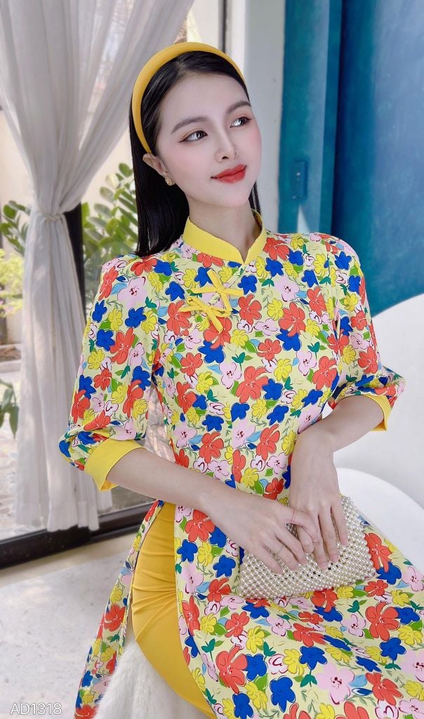 Áo Dài Nơ Nhí Phối Màu AD1318 (áo lẻ)