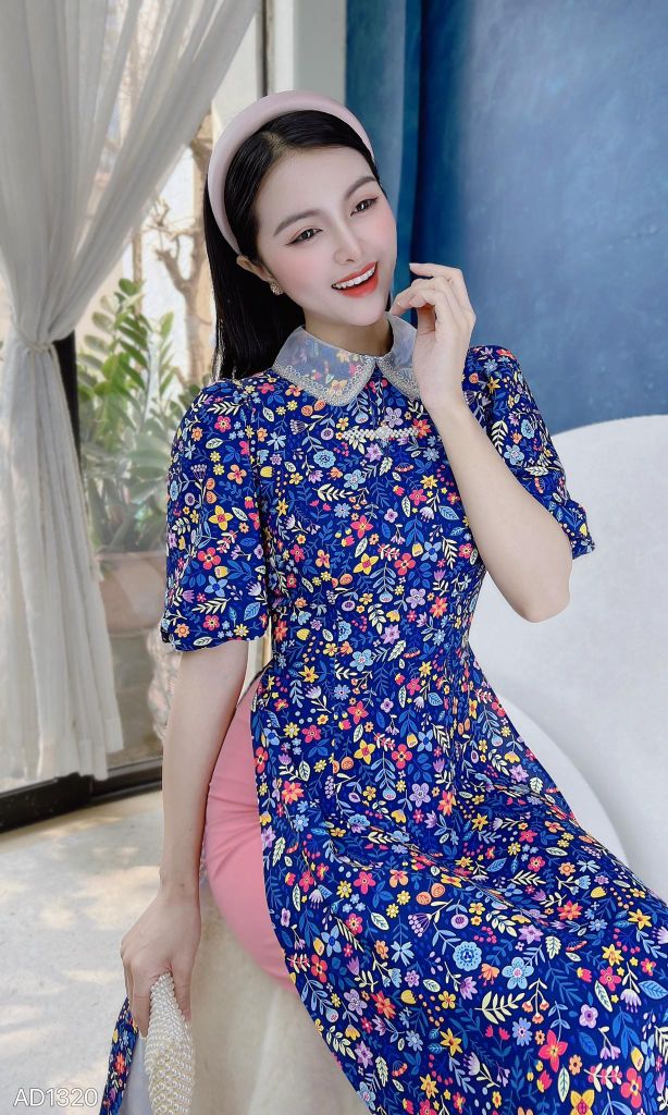 Áo Dài Cổ Sen Viền Cườm AD1320 (áo lẻ)