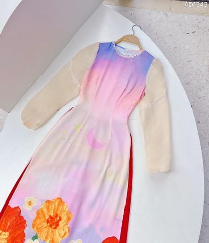 Áo Dài Tay Nối Ren Chân Bông AD1343 (áo lẻ)