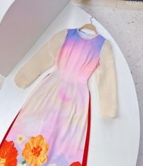 Áo Dài Tay Nối Ren Chân Bông AD1343 (áo lẻ)