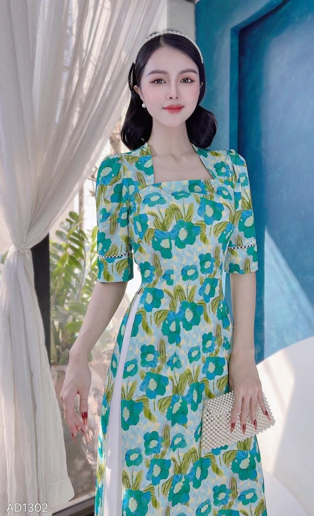 Áo Dài Cổ Vuông Tay Sóng AD1302 (áo lẻ)