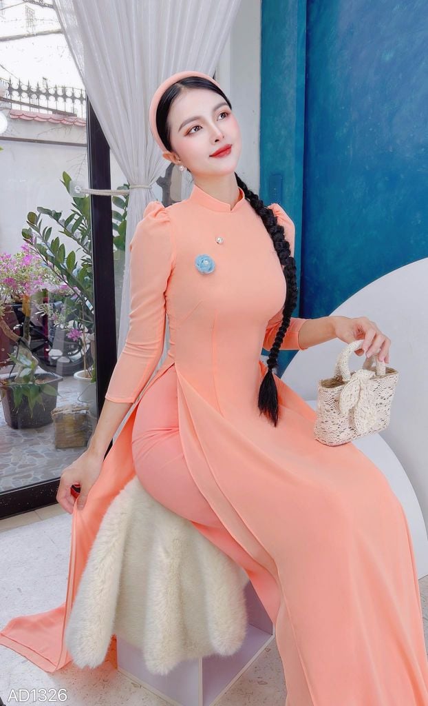 Áo Dài Chiffon Tay Bồng 4T+Cờ AD1326 (áo lẻ)
