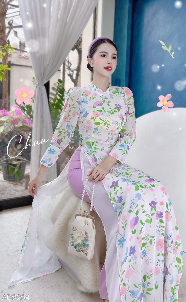 Áo Dài 4 Tà Xếp Eo Thắt Nút AD9003.9294 (áo lẻ)