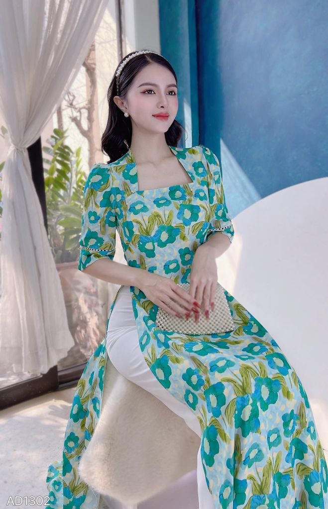 Áo Dài Cổ Vuông Tay Sóng AD1302 (áo lẻ)