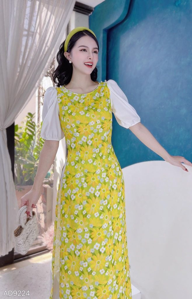 Áo Dài Bi Tay Màu AD9002.9224 (áo lẻ)