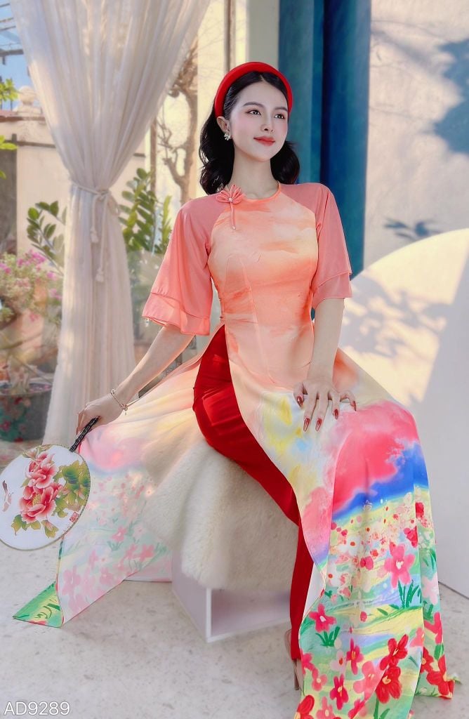 Áo Dài Chân Tranh WaterColor AD9002.9289 (áo lẻ)