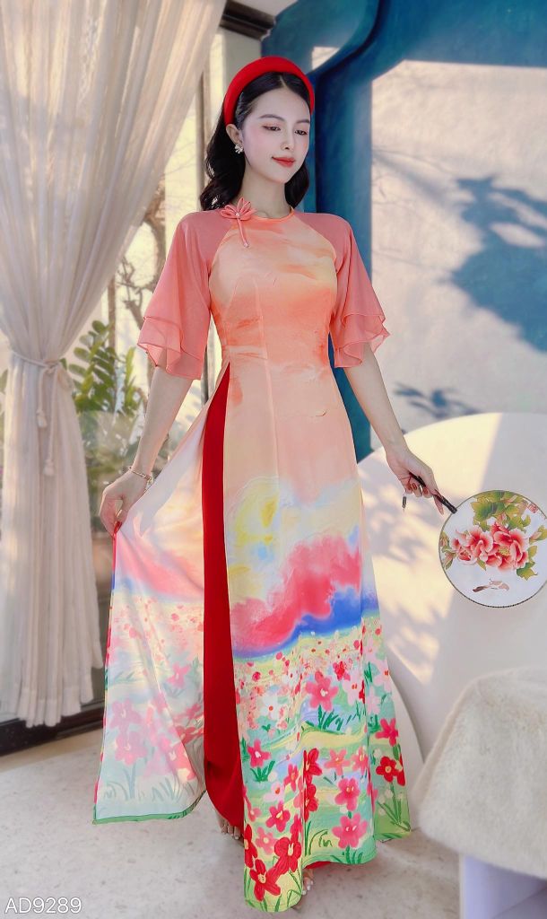 Áo Dài Chân Tranh WaterColor AD9002.9289 (áo lẻ)
