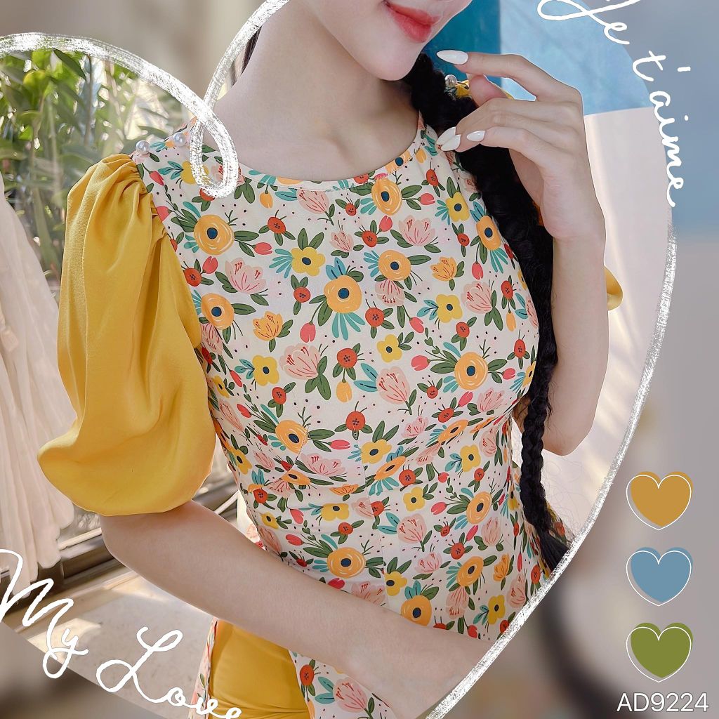 Áo Dài Bi Tay Màu AD9002.9224 (áo lẻ)