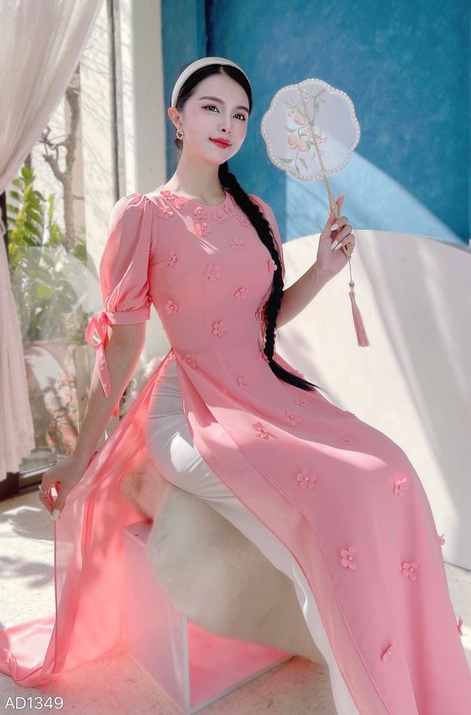 Áo Dài 4T Chiffon Hoa Đỗ Quyên AD1349 (áo lẻ)
