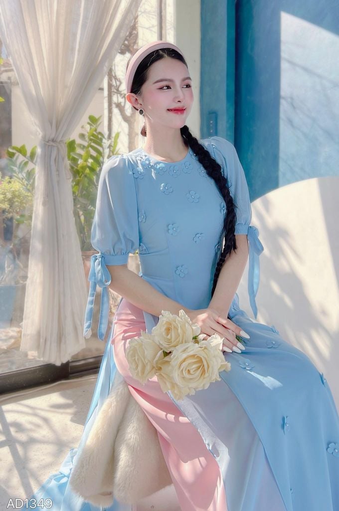 Áo Dài 4T Chiffon Hoa Đỗ Quyên AD1349 (áo lẻ)