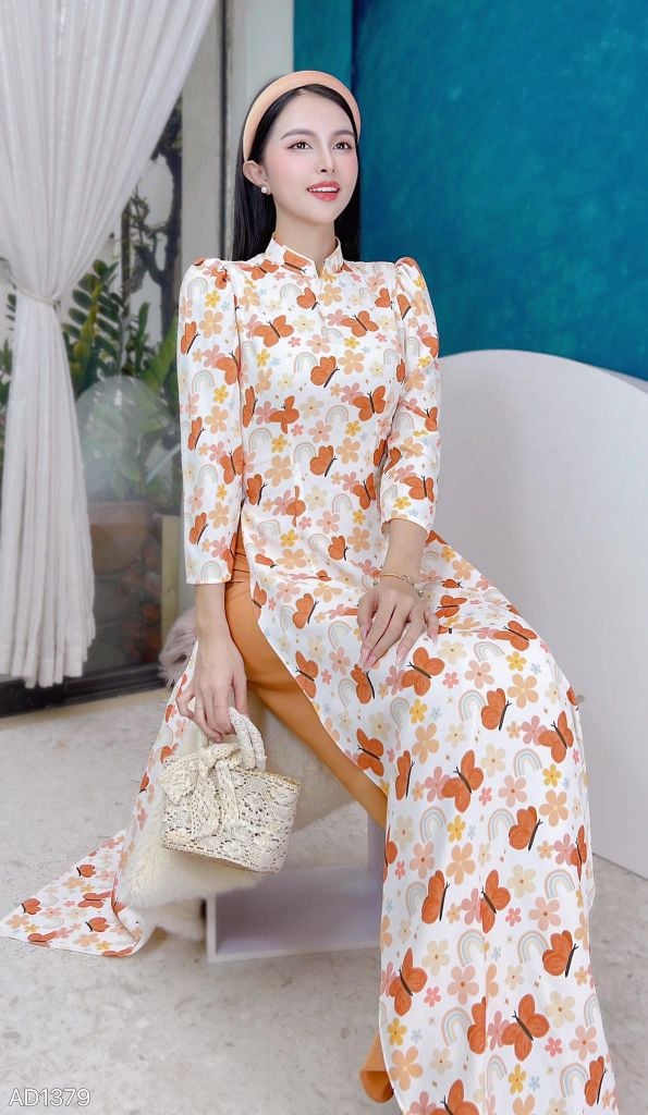 Áo Dài Họa Tiết TT Tay Bồng AD1379 (áo lẻ)