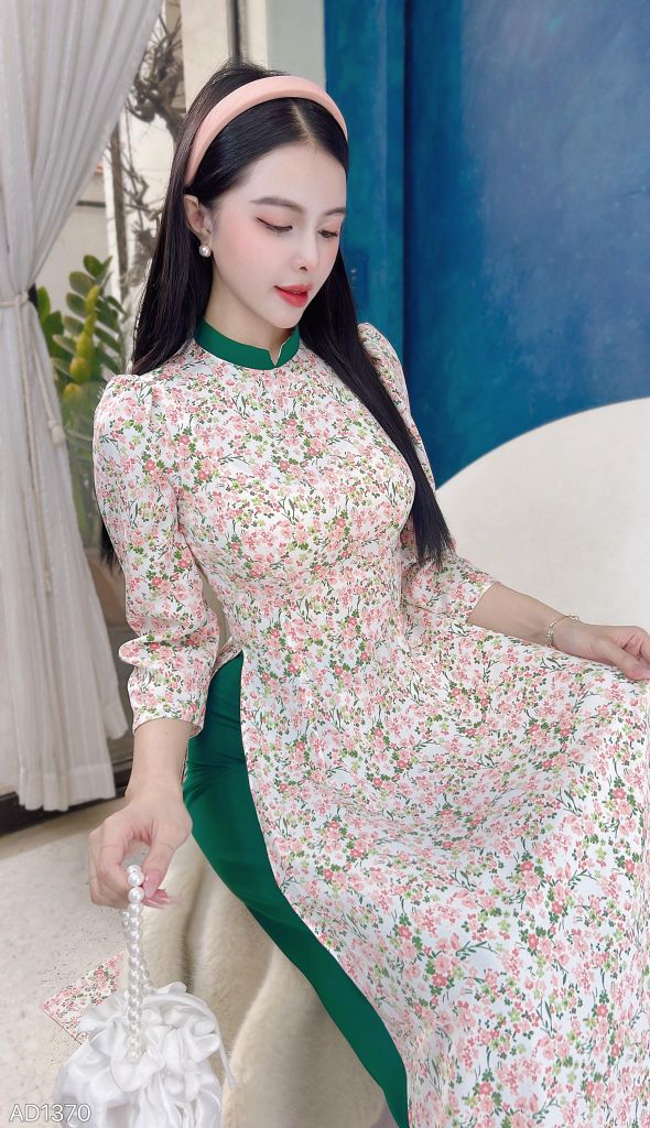 Áo Dài Hoa Tay Bồng Cổ Color AD1370 (áo lẻ)