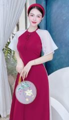 Áo Dài Nơ Tay Thêu Đào AD1362 (áo lẻ)