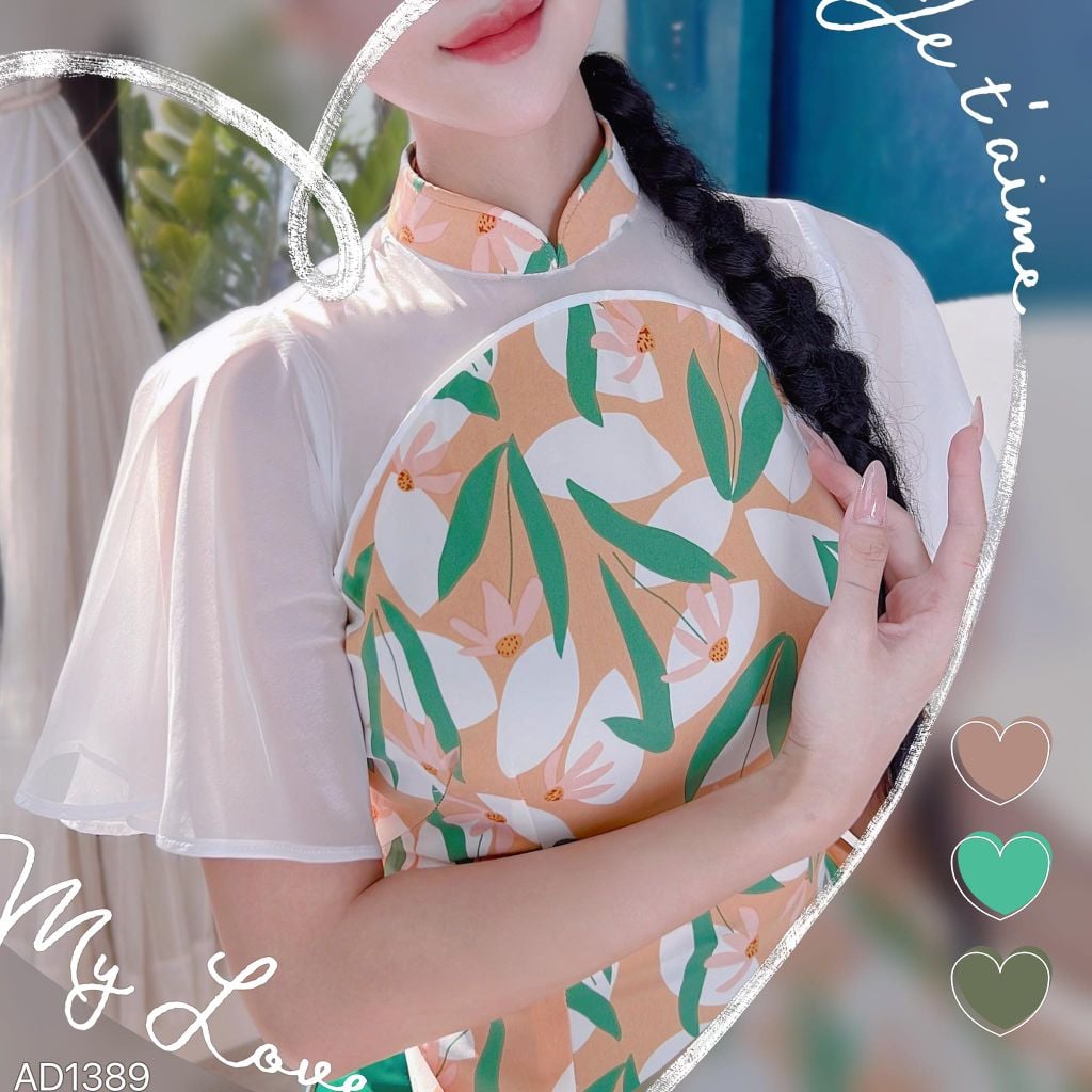 Áo Dài Huệ Chi Tay Nơ AD1389 (áo lẻ)