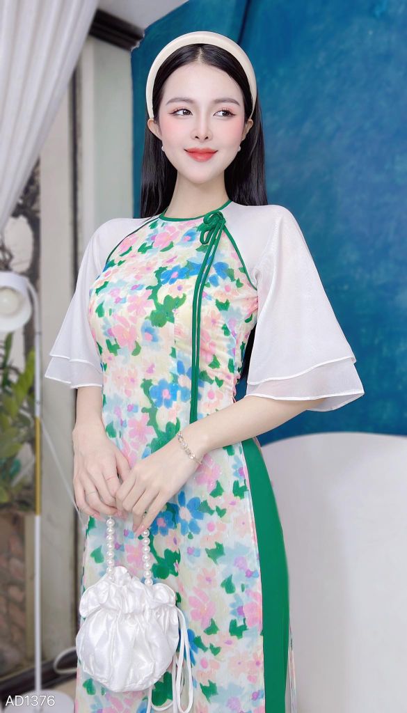 Áo Dài 4 Tà Viền Tay Đôi AD9003.1376 (áo lẻ)