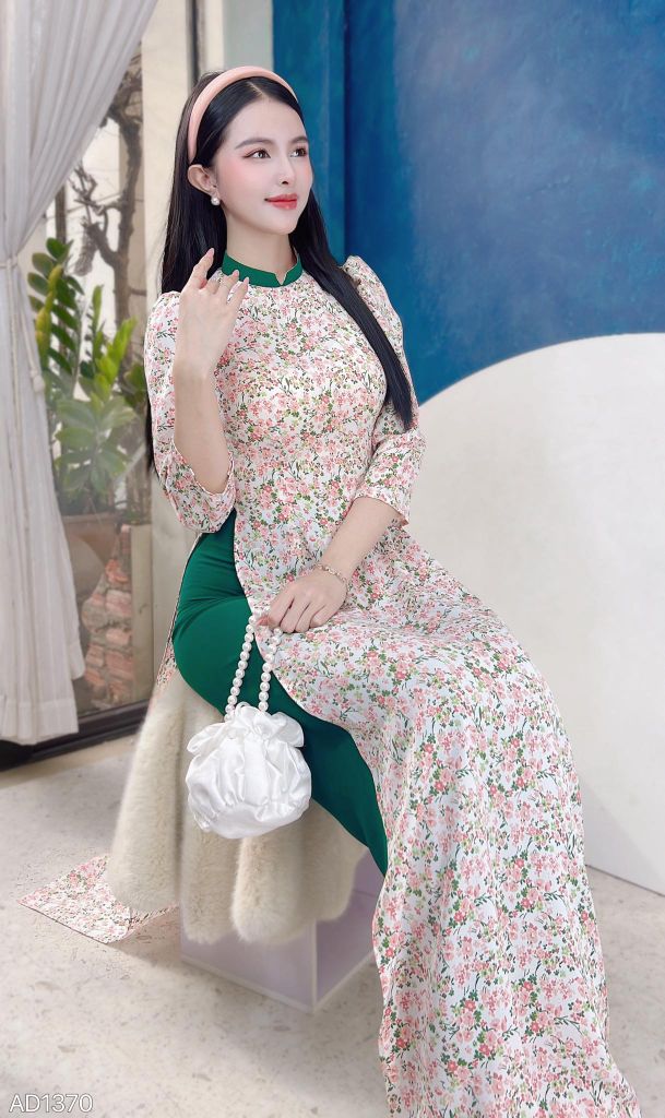 Áo Dài Hoa Tay Bồng Cổ Color AD1370 (áo lẻ)