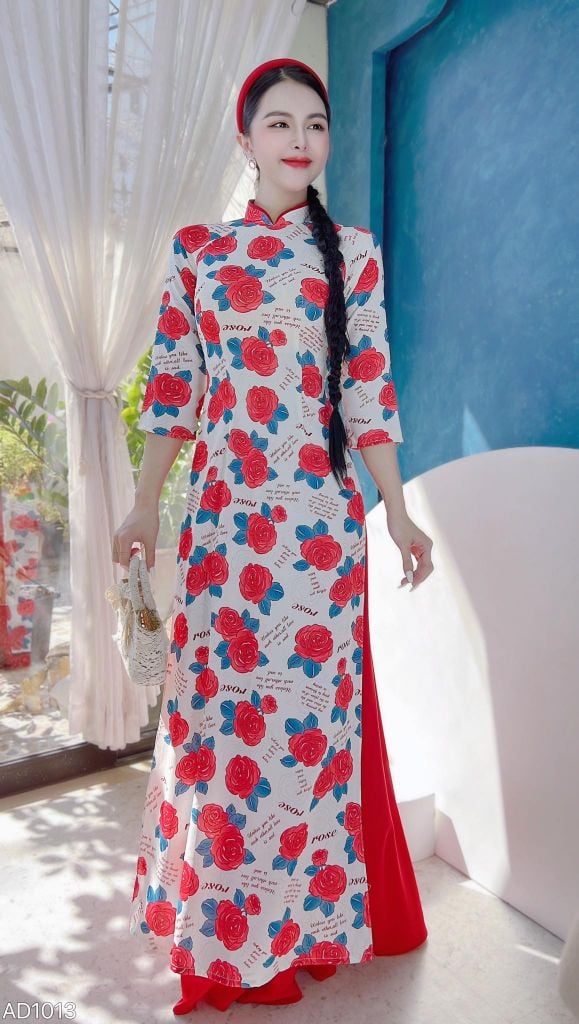 Áo Dài Truyền Thống Họa Tiết AD1013 (áo lẻ)