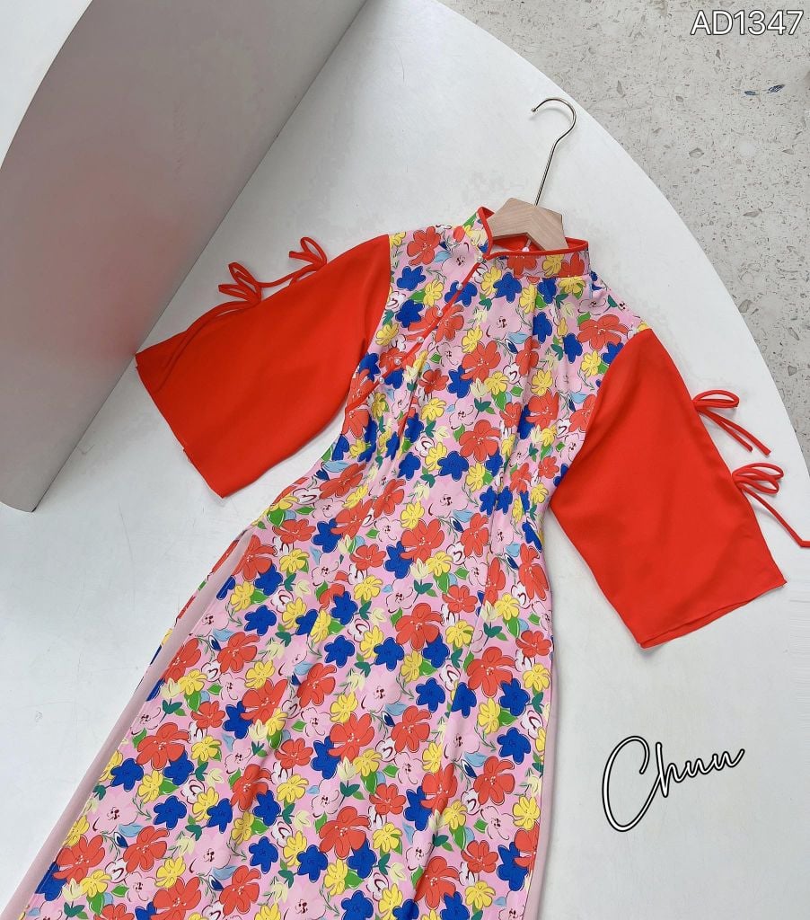 Áo Dài Tay Xẻ Nơ Đôi AD9002.1347 (áo lẻ)