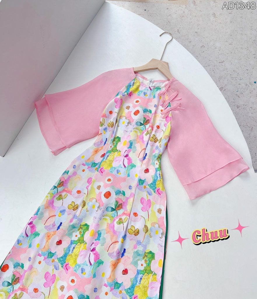 Áo Dài Tay Tơ 3 Nơ AD9003.1348 (áo lẻ)