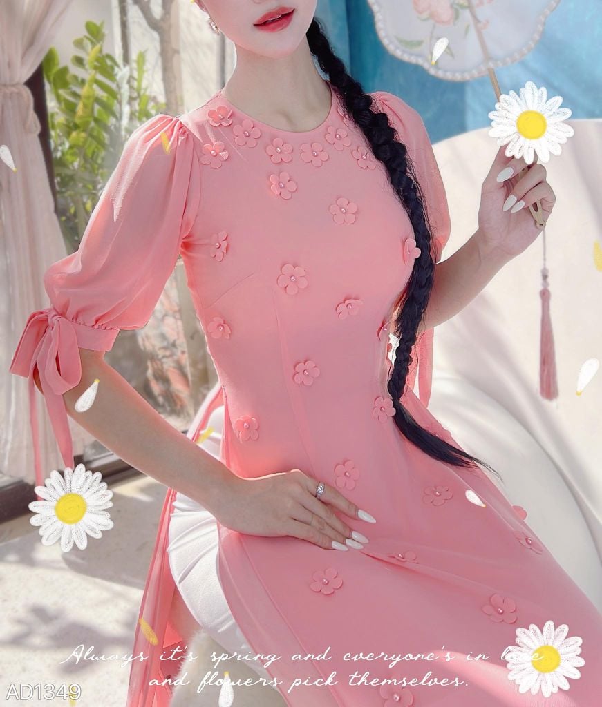 Áo Dài 4T Chiffon Hoa Đỗ Quyên AD1349 (áo lẻ)