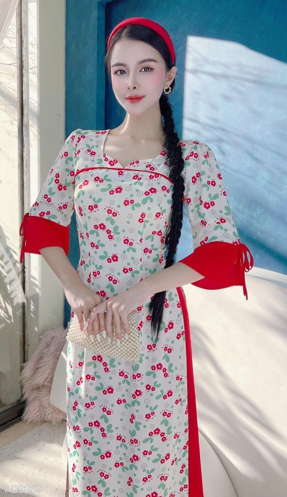 Áo Dài Hoa Mào Gà AD9259 (áo lẻ)