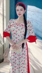 Áo Dài Hoa Mào Gà AD9259 (áo lẻ)