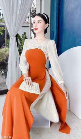 Áo Dài Pha Tơ Nơ Bạch Tuyết AD1356 (áo lẻ)