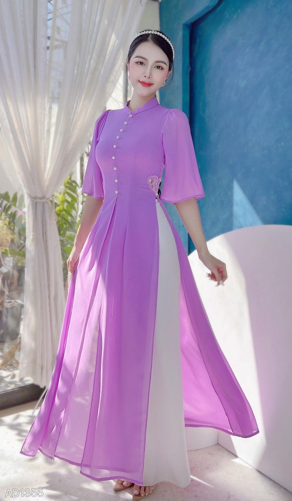 Áo Dài 4 Tà Eo Thêu Trái Tim AD1355 (áo lẻ)