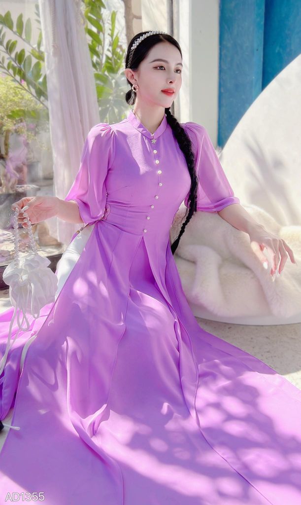 Áo Dài 4 Tà Eo Thêu Trái Tim AD1355 (áo lẻ)