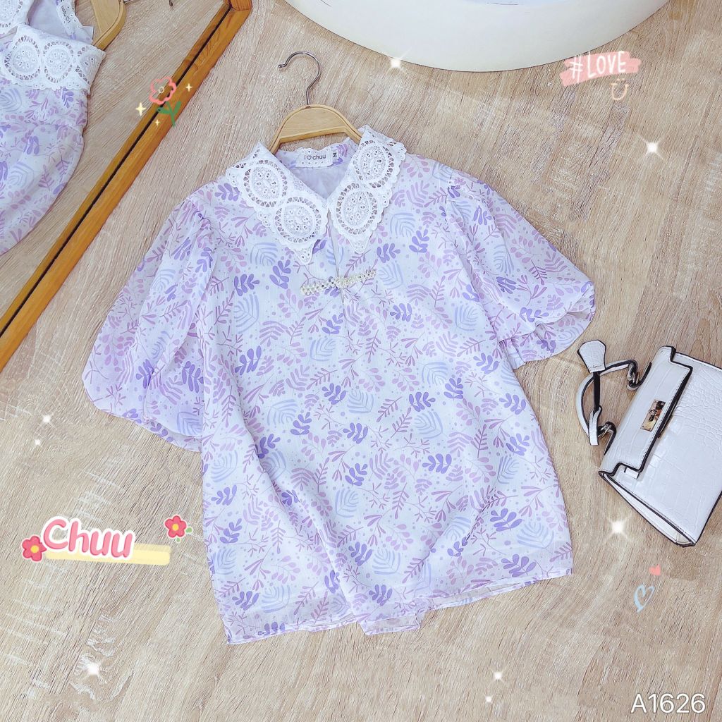 Áo Sơ Mi Cổ Ren Nút Tàu Ngọc A1626