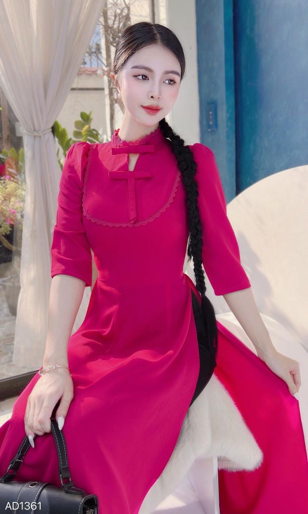 Áo Dài Cổ Trụ Nơ Đôi AD1361 (áo lẻ)