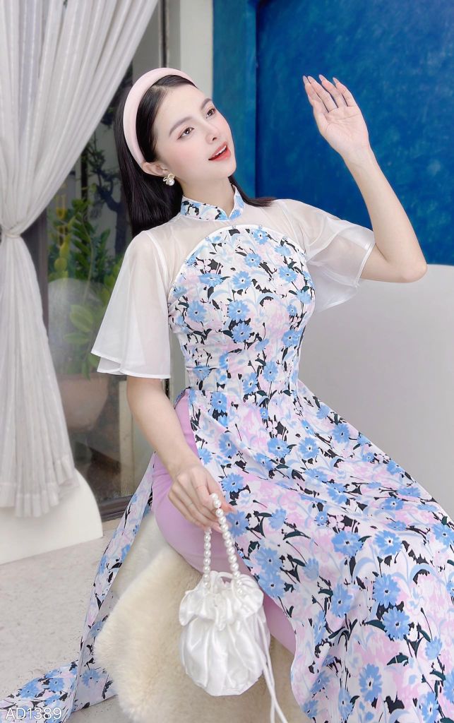 Áo Dài Huệ Chi Tay Nơ AD1389 (áo lẻ)