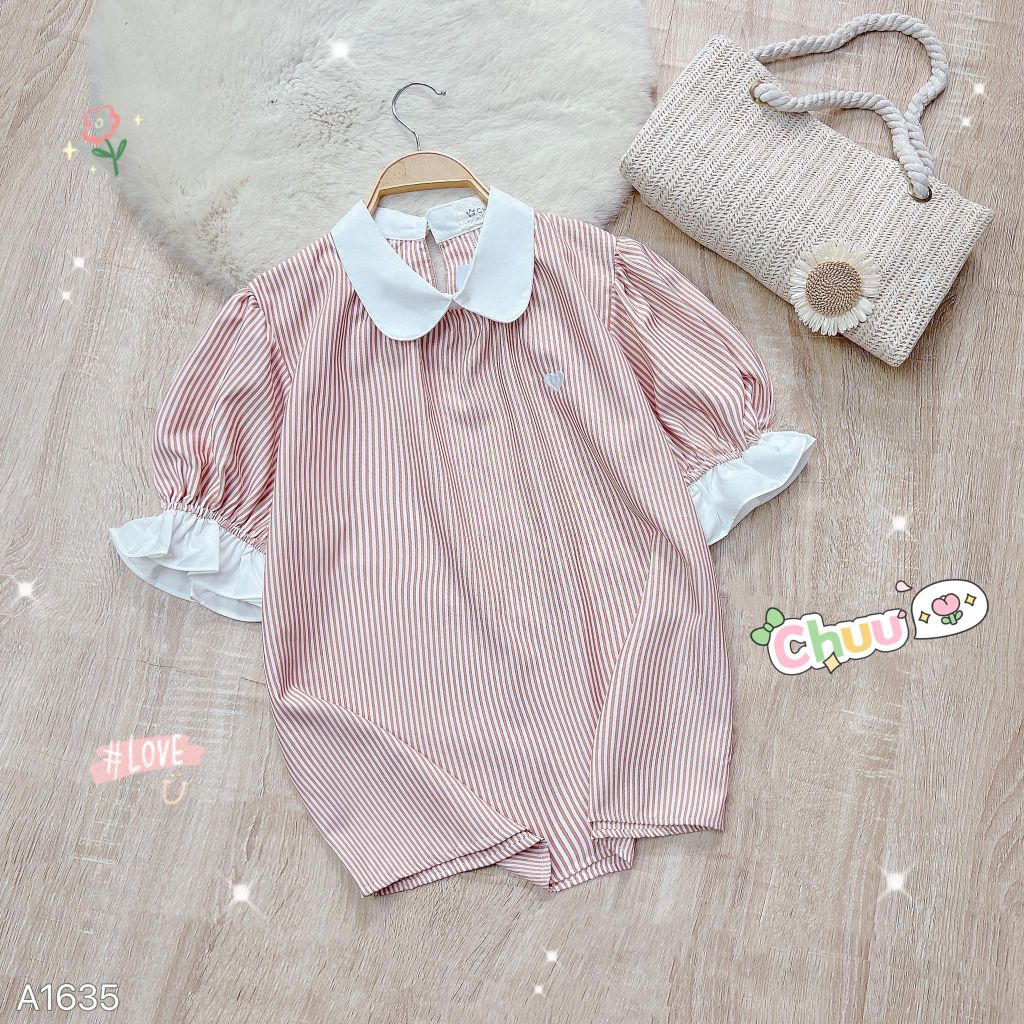 Áo Sơ Mi Sọc Cổ Màu Mini Tim A1635