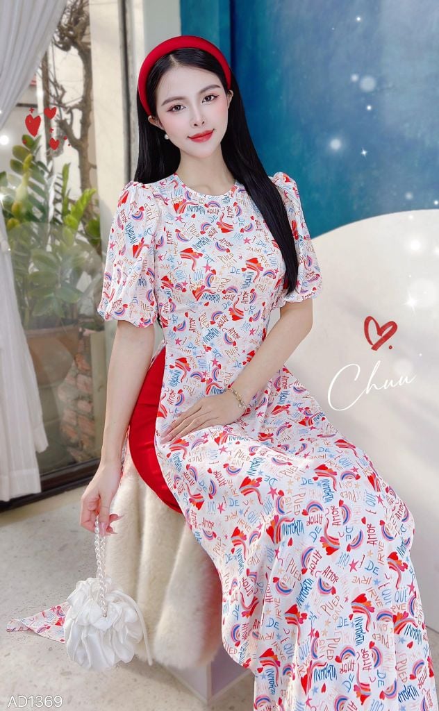 Áo Dài Cổ Trong Tay Bí Đỏ AD9002.1369 (áo lẻ)
