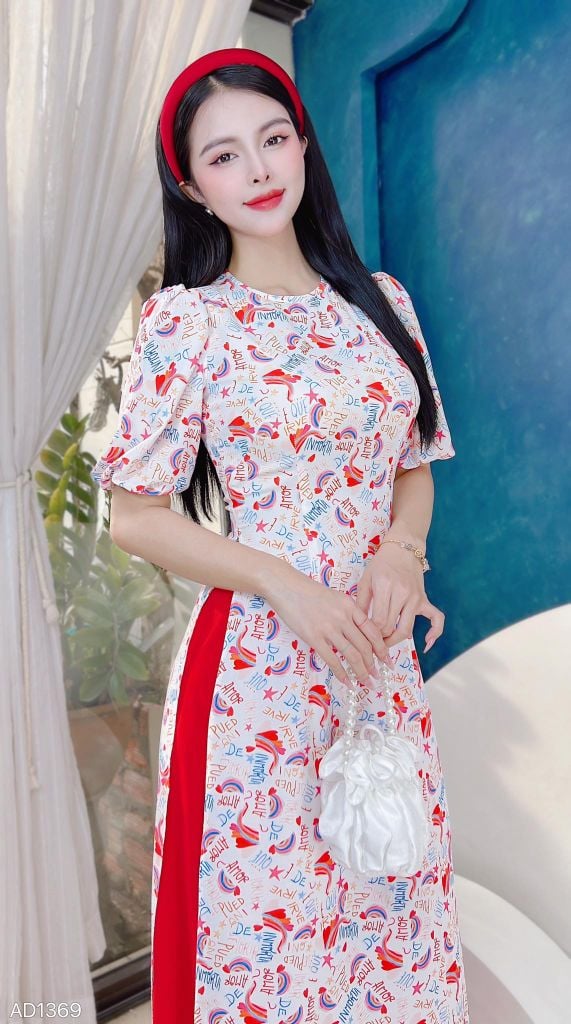 Áo Dài Cổ Trong Tay Bí Đỏ AD9002.1369 (áo lẻ)