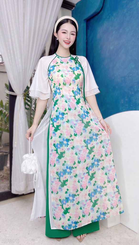 Áo Dài 4 Tà Viền Tay Đôi AD9003.1376 (áo lẻ)