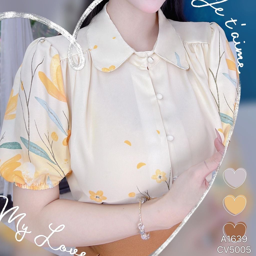 Áo Sơ Mi Hoa Chân Nút Bọc A1639