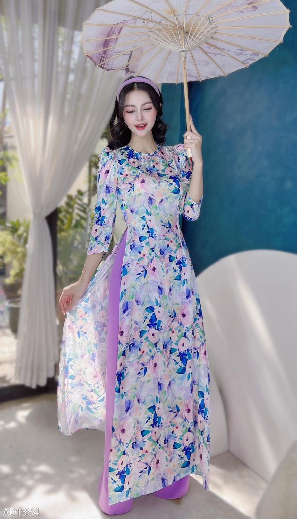 Áo Dài Vân Gấm Ngọc Màu AD1384 (áo lẻ)