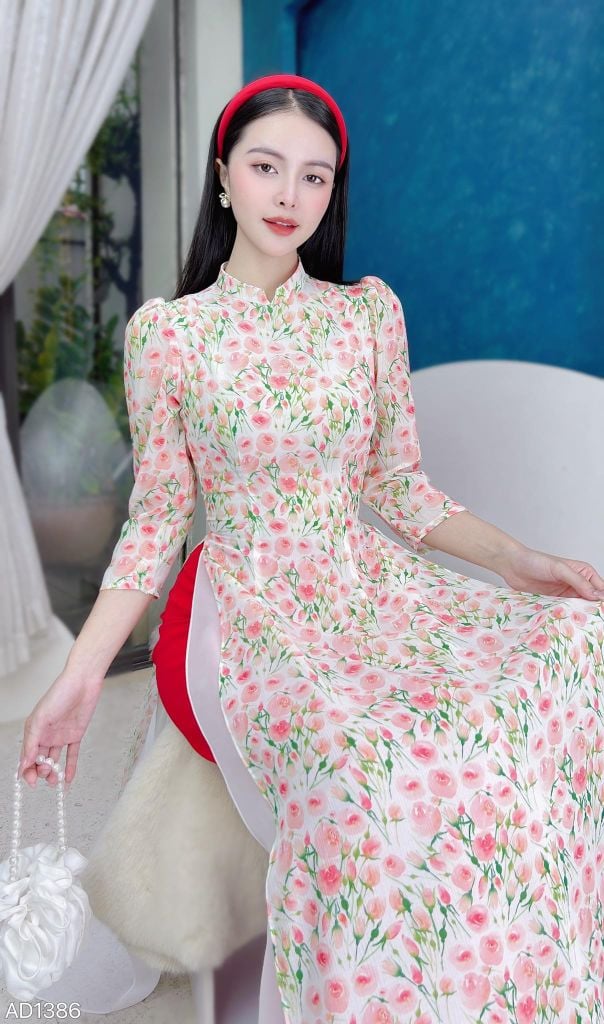 Áo Dài 4 Tà Tay Lỡ Bồng Hoa AD9003.1386 (áo lẻ)