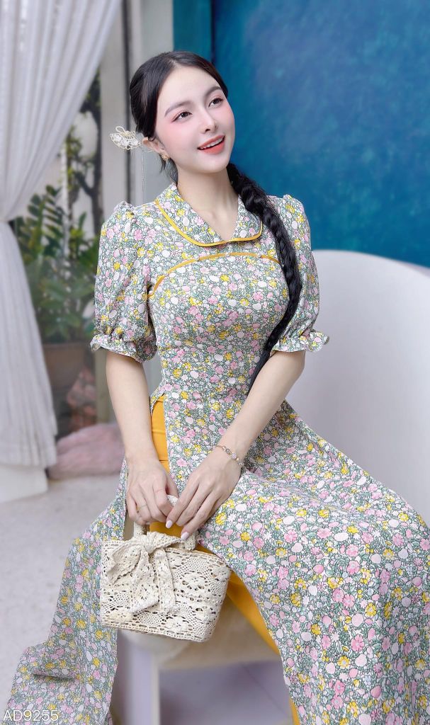 Áo Dài Cổ Sen Sao Mộc AD9255 (áo lẻ)