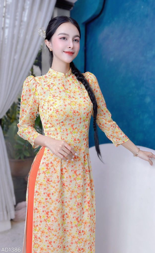 Áo Dài 4 Tà Tay Lỡ Bồng Hoa AD9003.1386 (áo lẻ)